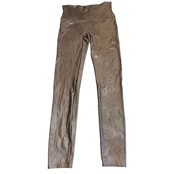 SPANX Faux Leather High Waist Leggings Womens Sz L Brown Shaping Stretch Pull-On - Picture 1 of 5